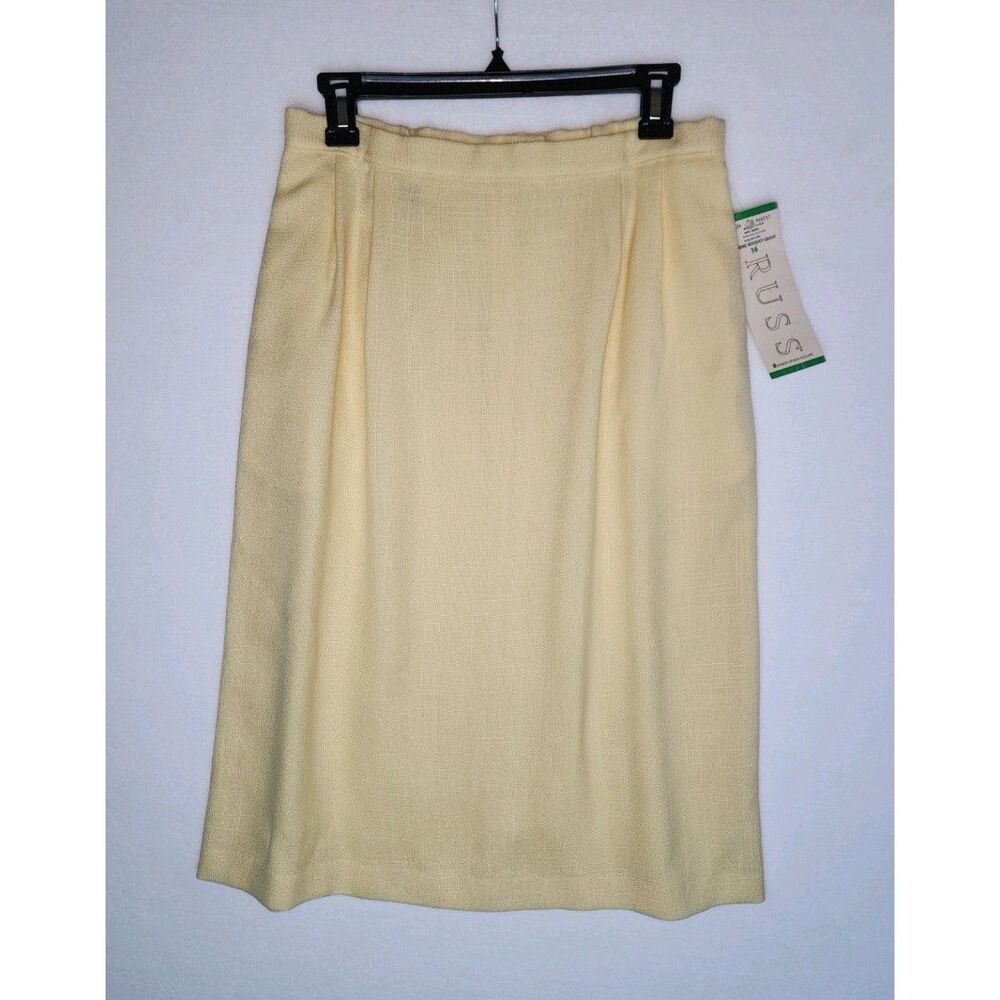 VTG 70s Russ Classic A-Line Skirt Below Knee Light Yellow Preppy Womens 16 NWT